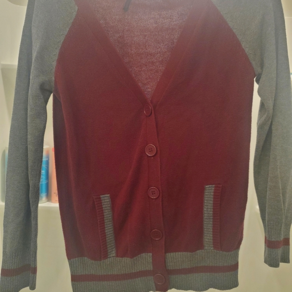 Button up sweater, cute, small, red, grey